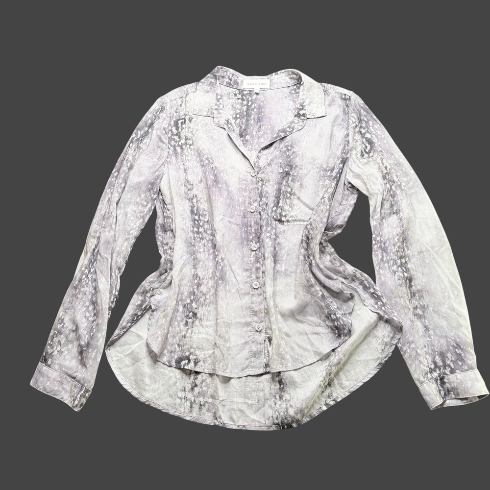 Bella Dahl Button Up Womens Gray Snake Print Hi-Low Hem Blouse B2666-C42 S